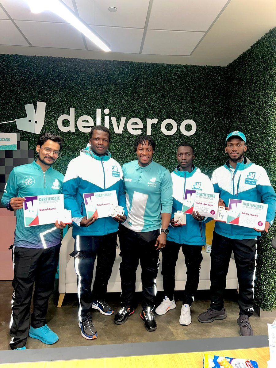 Deliveroo driver recognition ceremony with certificates